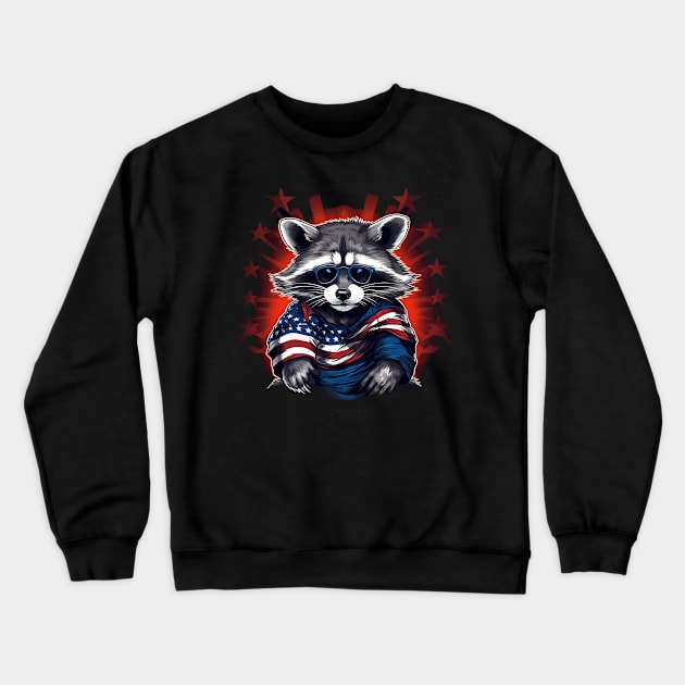 cool raccoon proudly American flaG Crewneck Sweatshirt by Suga Collection